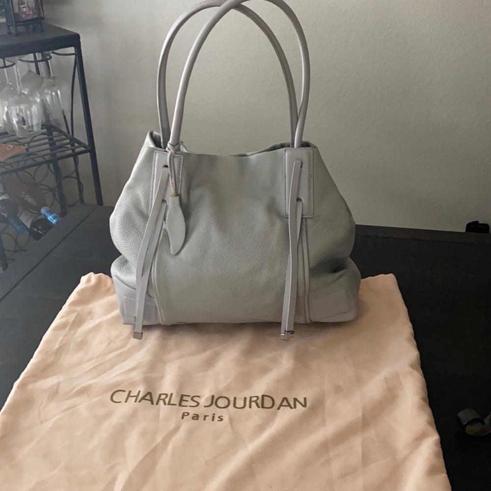 Grey Pebble Leather Shoulder Bag